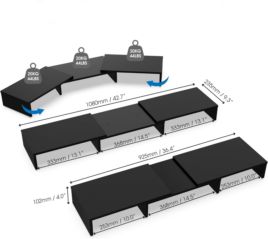 Angle Adjustable Triple Riser (Dual Monitor/Monitor+Laptop)
